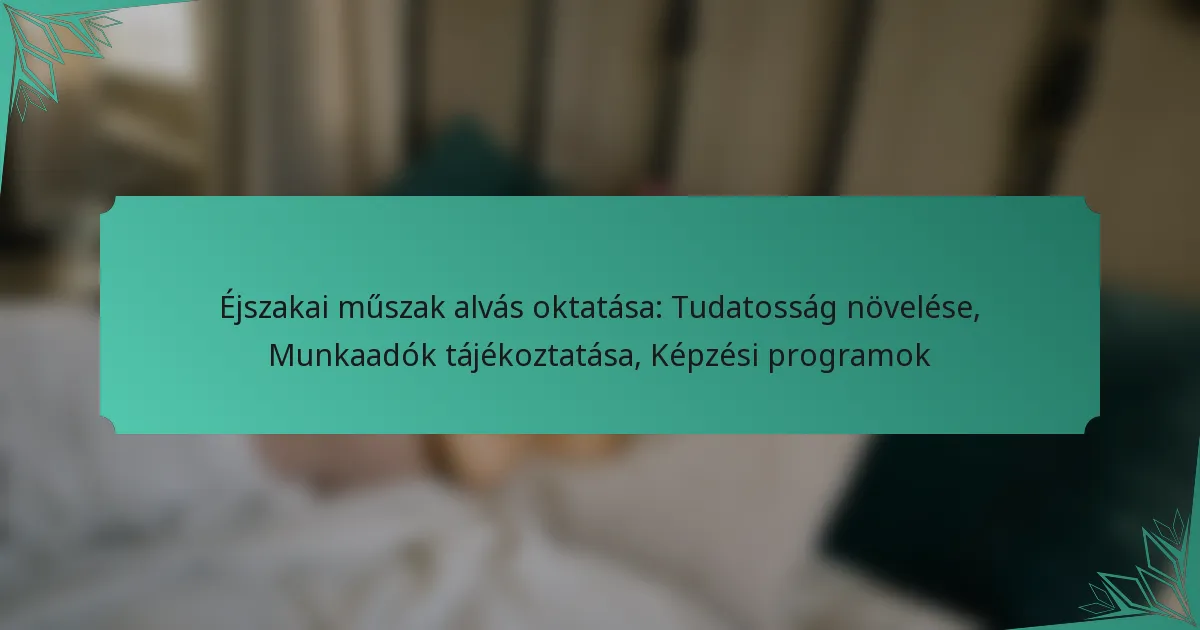 Éjszakai műszak alvás oktatása: Tudatosság növelése, Munkaadók tájékoztatása, Képzési programok