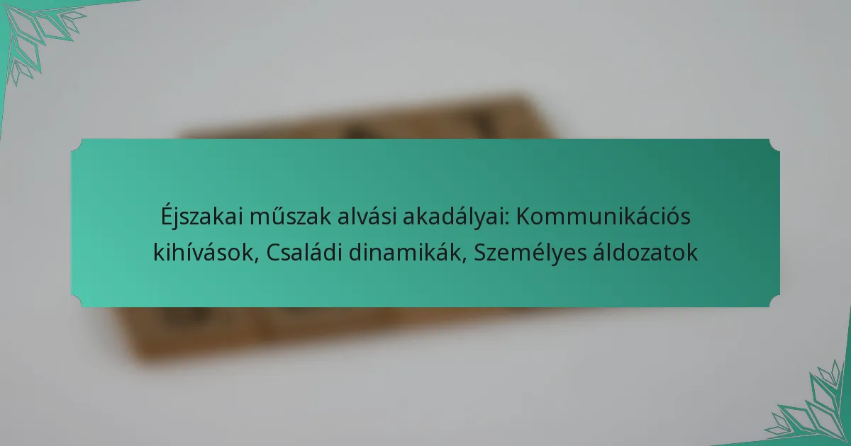 Éjszakai műszak alvási akadályai: Kommunikációs kihívások, Családi dinamikák, Személyes áldozatok