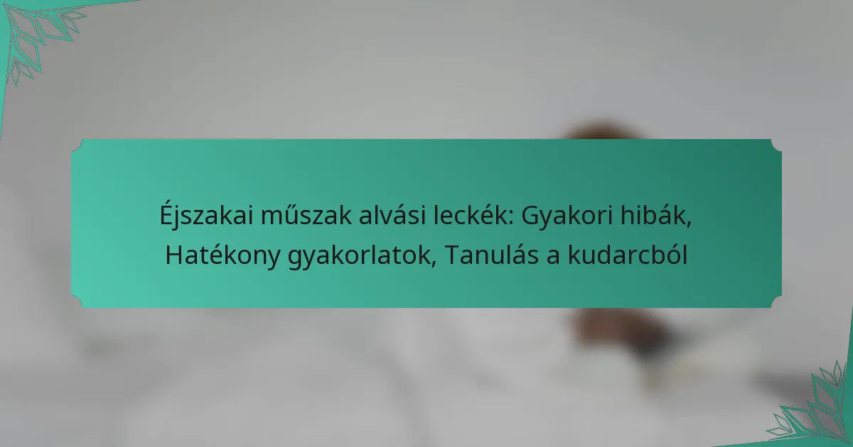 Éjszakai műszak alvási leckék: Gyakori hibák, Hatékony gyakorlatok, Tanulás a kudarcból