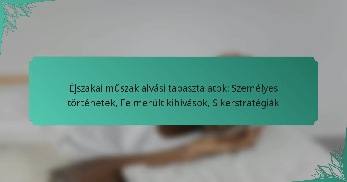 Éjszakai műszak alvási tapasztalatok: Személyes történetek, Felmerült kihívások, Sikerstratégiák