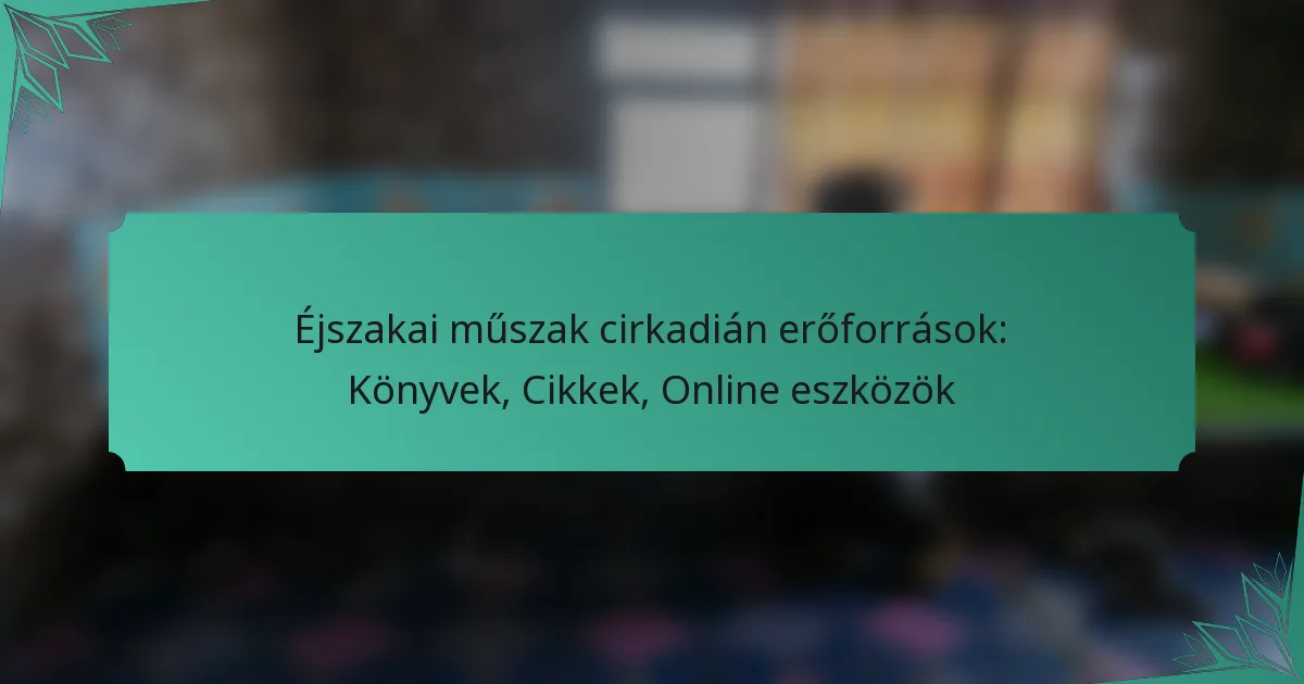 Éjszakai műszak cirkadián erőforrások: Könyvek, Cikkek, Online eszközök
