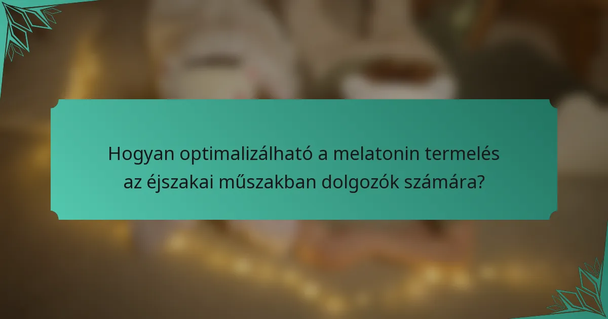 Hogyan optimalizálható a melatonin termelés az éjszakai műszakban dolgozók számára?
