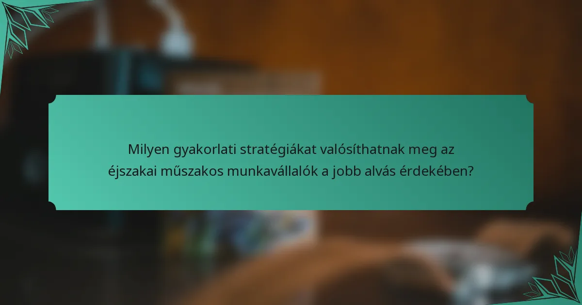Milyen gyakorlati stratégiákat valósíthatnak meg az éjszakai műszakos munkavállalók a jobb alvás érdekében?